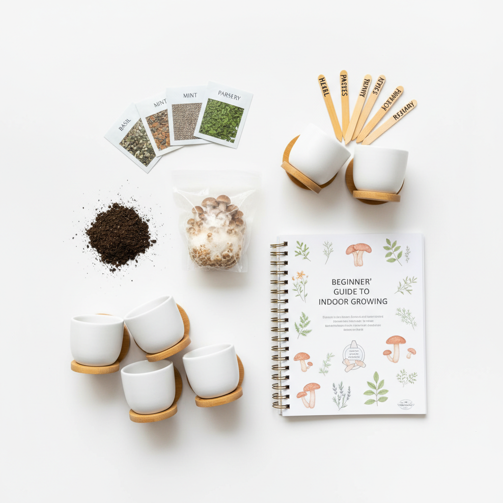 Beginner's Indoor Growing Kit Herbs and Mushrooms